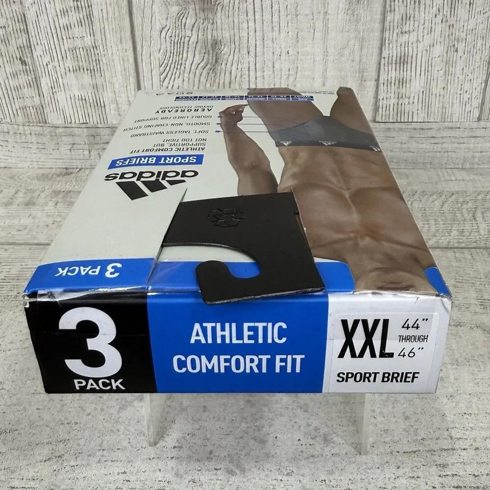 Adidas Men’s XXL Sport Briefs Underwear 3-Pack Performance Stretch Cotton Black